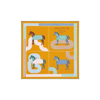 HERMES Silk Scarves Women's Caramel/Green/Light Pink