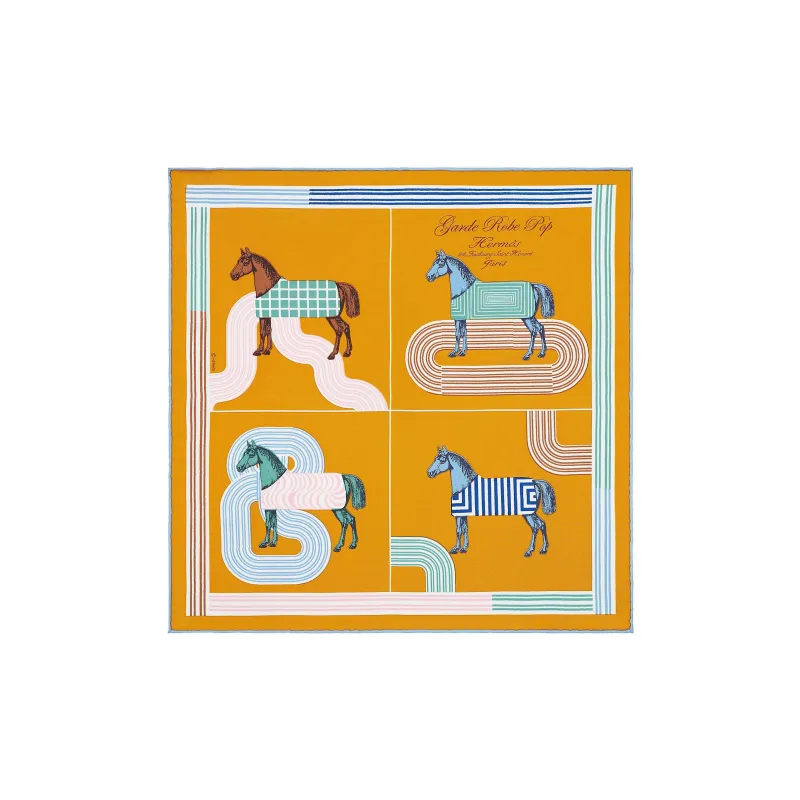 HERMES Silk Scarves Women's Caramel/Green/Light Pink-0