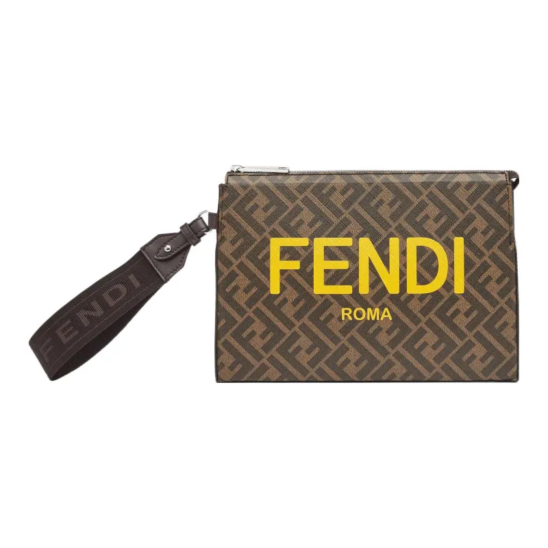 FENDI Cotton Handbags Clutches Men's Brown-0