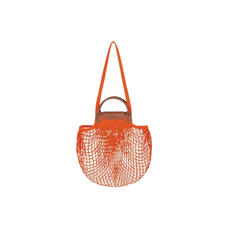 LONGCHAMP Le Pliage Filet Cow Leather Crossbody Bag Handbag Large Size Women's Orange-2