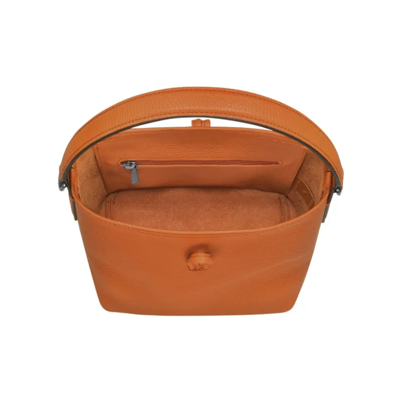 LONGCHAMP Cow Leather Bucket Bag Portable Crossbody Bag Shoulder Bag Small Size Women's Orange-2