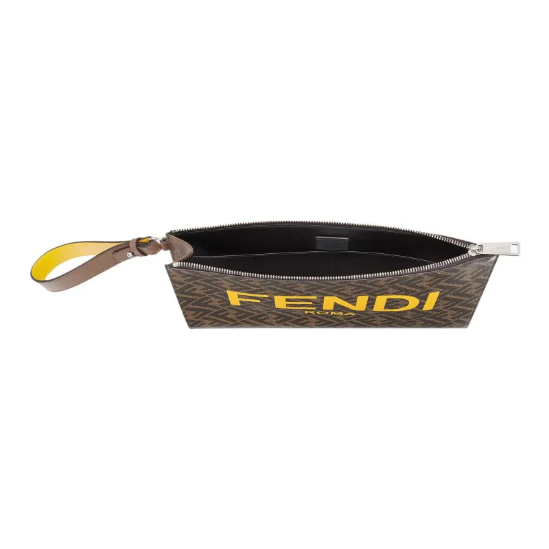 FENDI Cow Leather Clutch Large Size Men's Brown-4