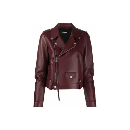 DSQUARED 2 Leather Jackets Women's Burgundy