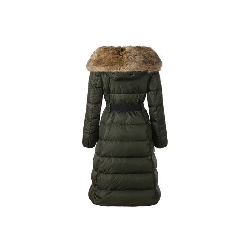 Moncler Solid Color Hooded Long Down Jacket Women's Dark Army Green-1