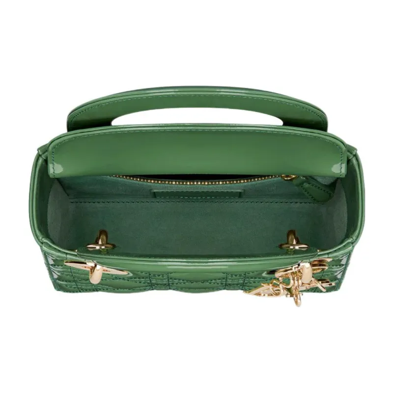 DIOR Lady Dior Patent Leather Cowhide Dior Bag Handbag Shoulder Bag Crossbody Bag Mini Women's Jade Green-4