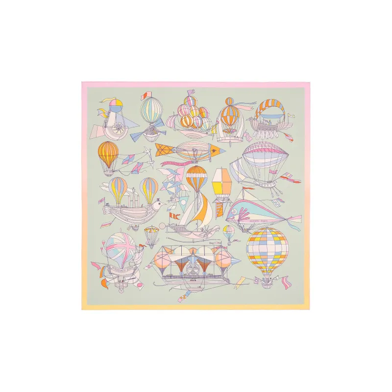 HERMES Silk Scarves Women's Apricot Green/Rose Pink/Orange-1