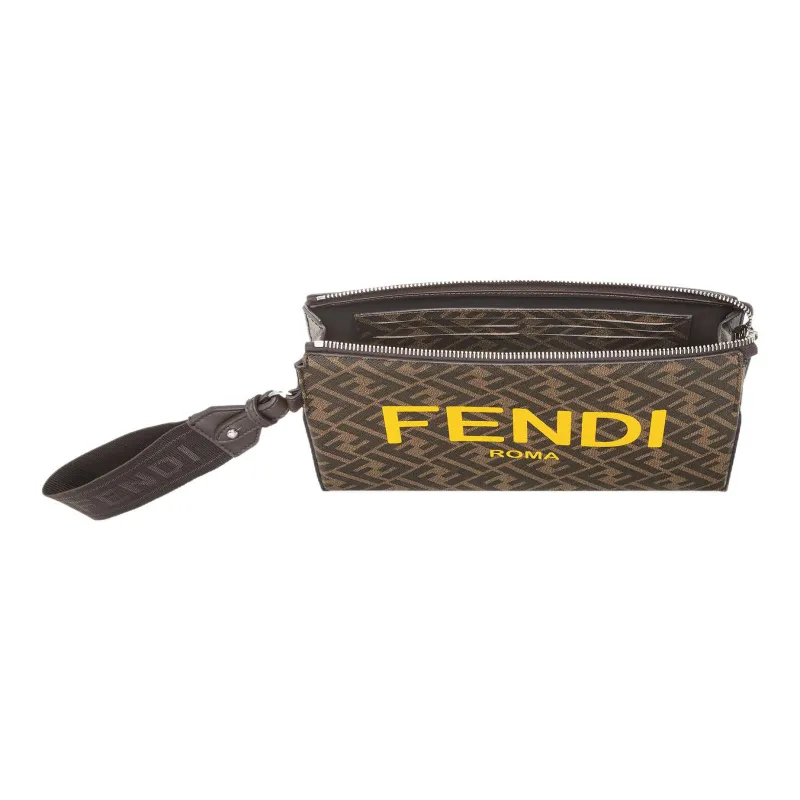 FENDI Cotton Handbags Clutches Men's Brown-3