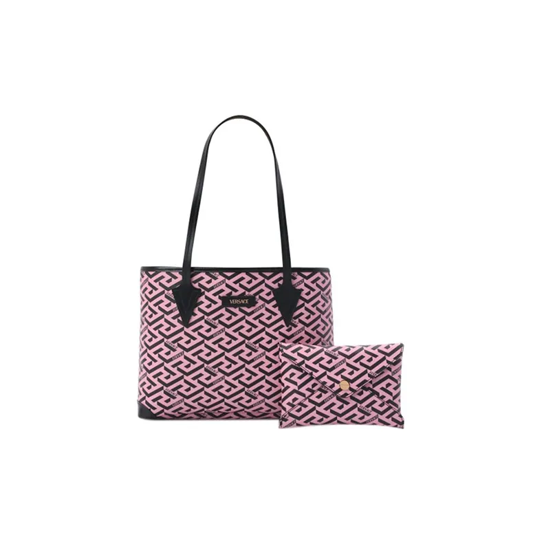 VERSACE Leather Trim Tote Bag Shopping Handbag Shoulder Bag Women's Pink-1