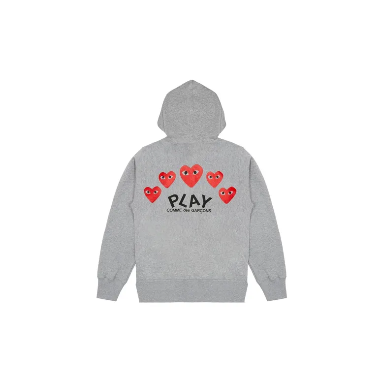 Comme Des Garcons Play Red Multi Heart Zip Up Hoodie Grey-1