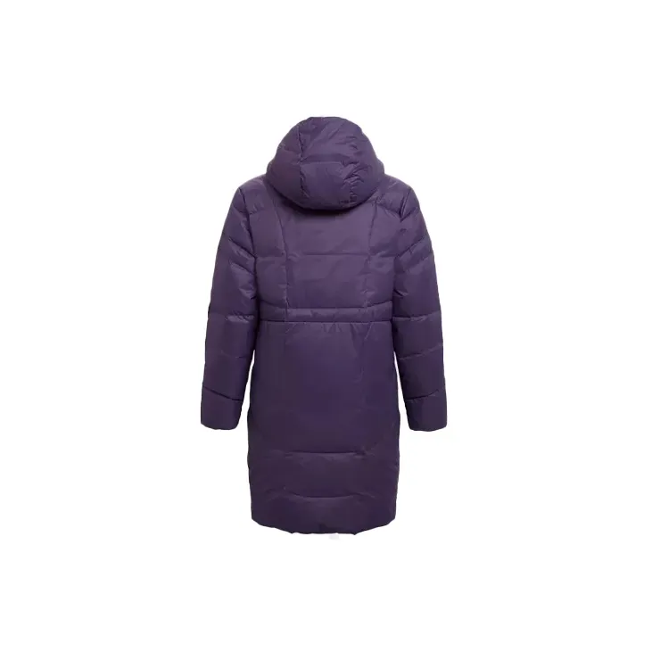 Under Armour Solid Color Hooded Fitted Moderate Mid Length Gray Duck Down Down Jacket Women's Purple-1