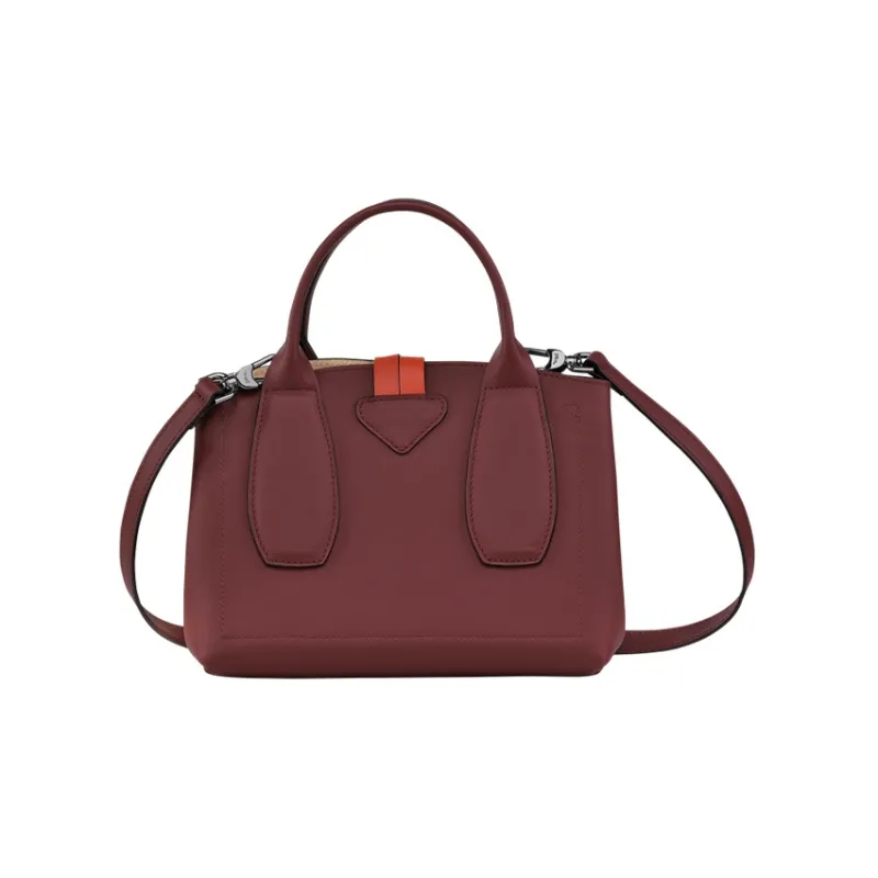 LONGCHAMP Roseau Crocodile-Embossed Calfskin Big Bag Handbag Small Size Women's Red Brown & Orange-3