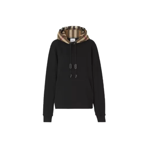 Burberry SS21 Women's Vintage-check Cotton Hoodie Black