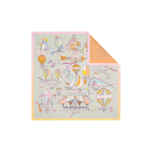 HERMES Silk Scarves Women's Apricot Green/Rose Pink/Orange