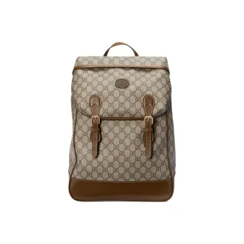 GUCCI Canvas With Leather Backpack Regular Men's Brown/Ebony