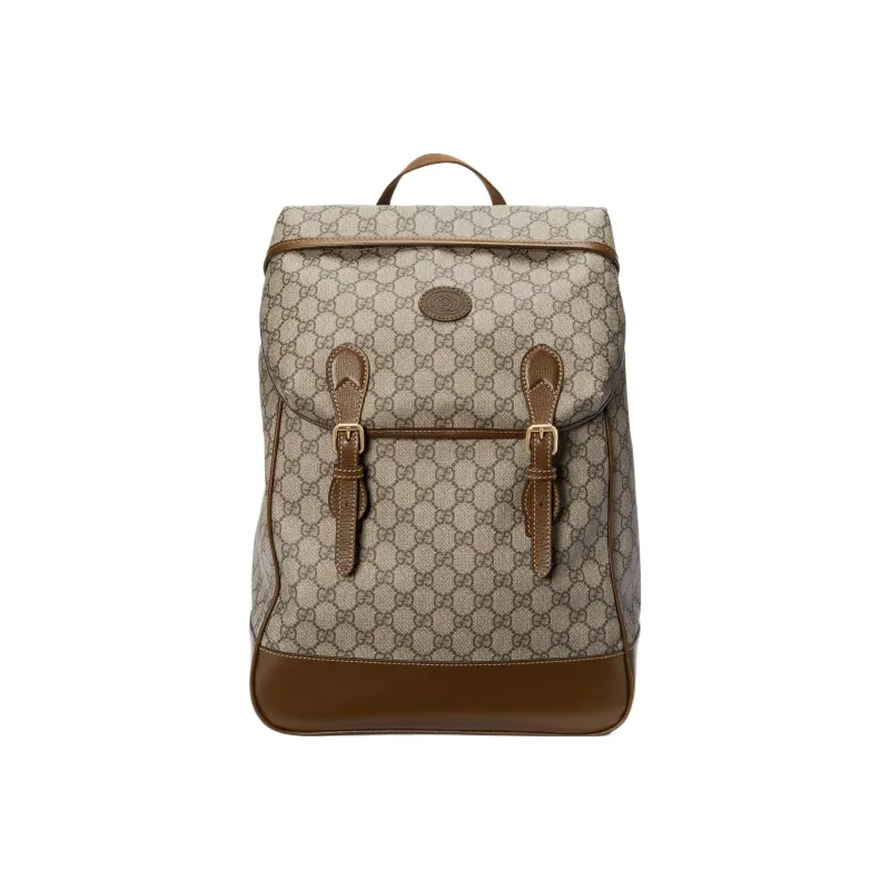 GUCCI Canvas With Leather Backpack Regular Men's Brown/Ebony-0