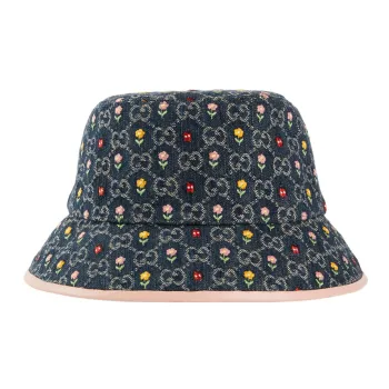 GUCCI Embroidered Flower Denim Bucket Hat