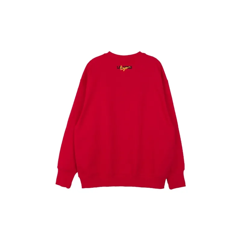 LALABOBO Crew Neck Loose Fit Sweatshirt Women's Red-1