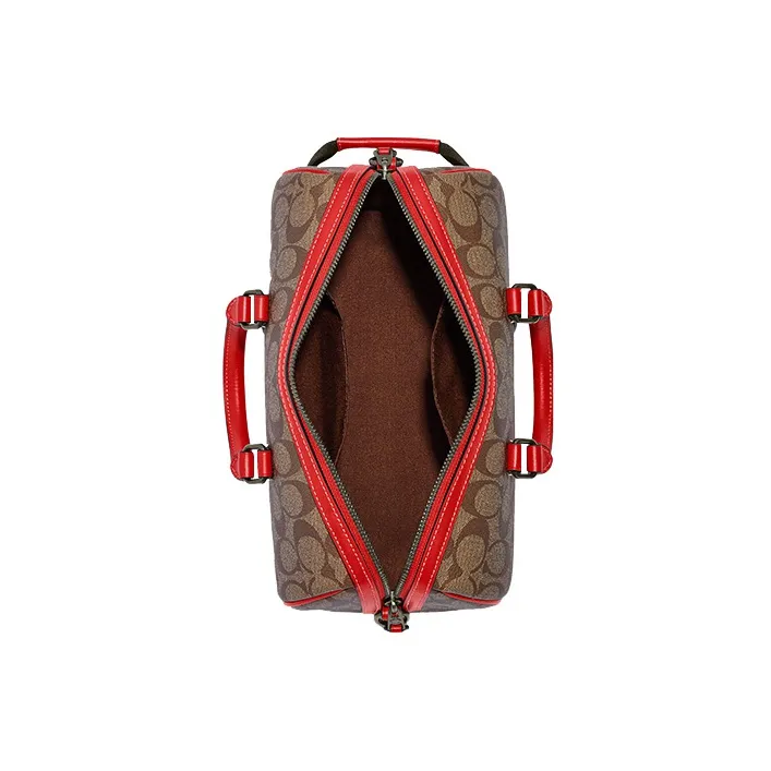 COACH Venturer Cow Leather Handbag Shoulder Bag Crossbody Bag Travel Bag Medium Size Unisex Khaki & Red-3