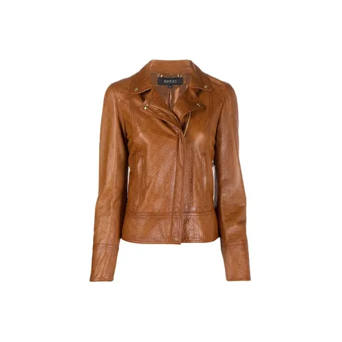 GUCCI Leather Jackets Women's Brown