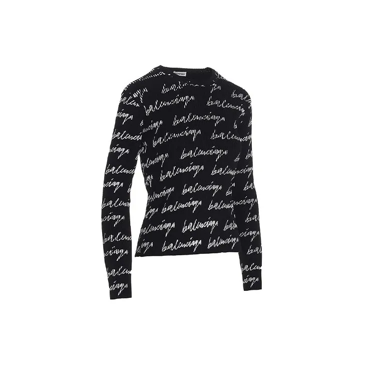 Balenciaga Rib All Over Logo Sweater 'Black/White'-2