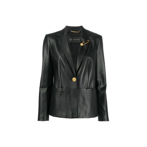 VERSACE Leather Jackets Women's Black