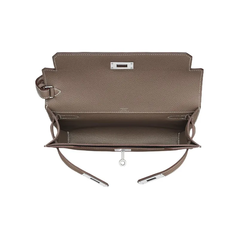 HERMES Kelly Depeches Togo Calfskin Clutch Men's 18 Etoupe Elephant Gray-2