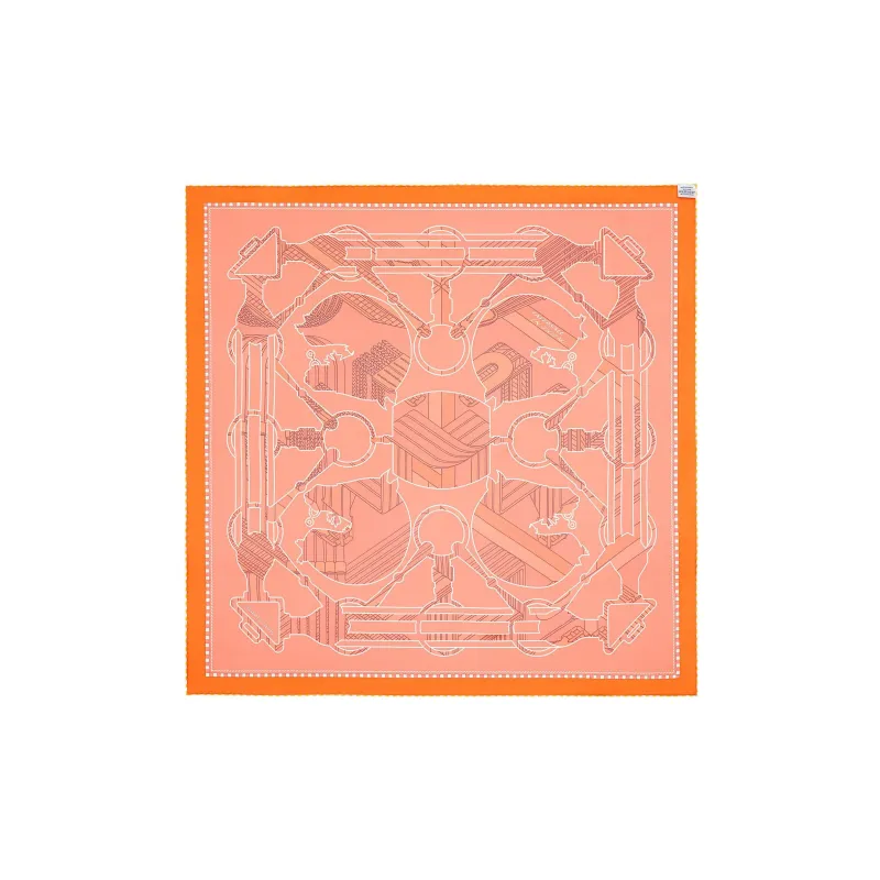 HERMES Silk Scarves Women's Apricot Green/Parma Purple/Orange-2