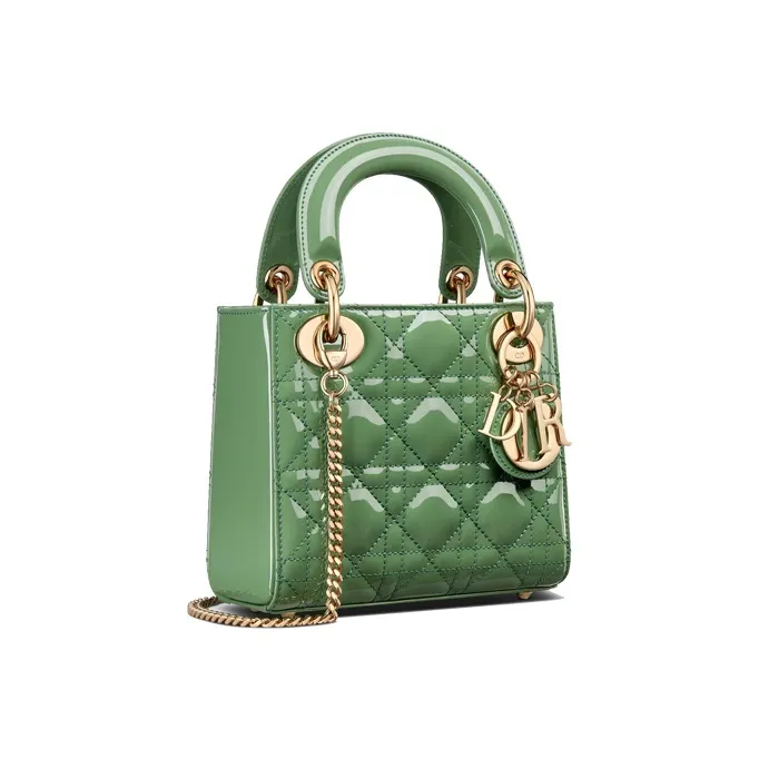DIOR Lady Dior Patent Leather Cowhide Dior Bag Handbag Shoulder Bag Crossbody Bag Mini Women's Jade Green-3