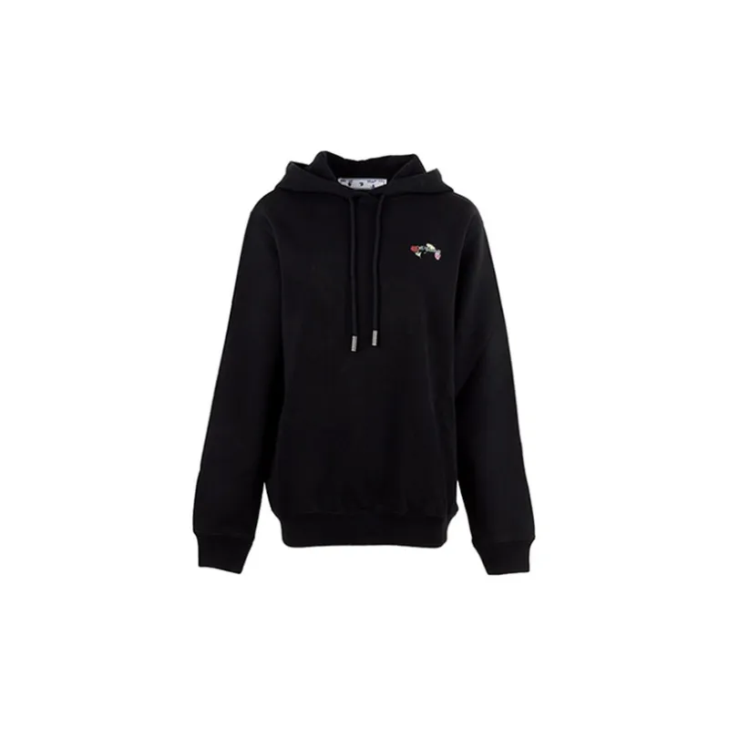 OFF WHITE Embroidered Floral Arrow Hoodie Black-1