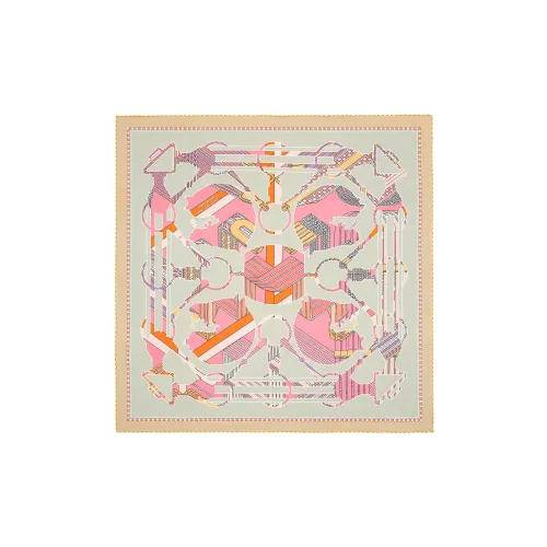 HERMES Silk Scarves Women's Apricot Green/Parma Purple/Orange