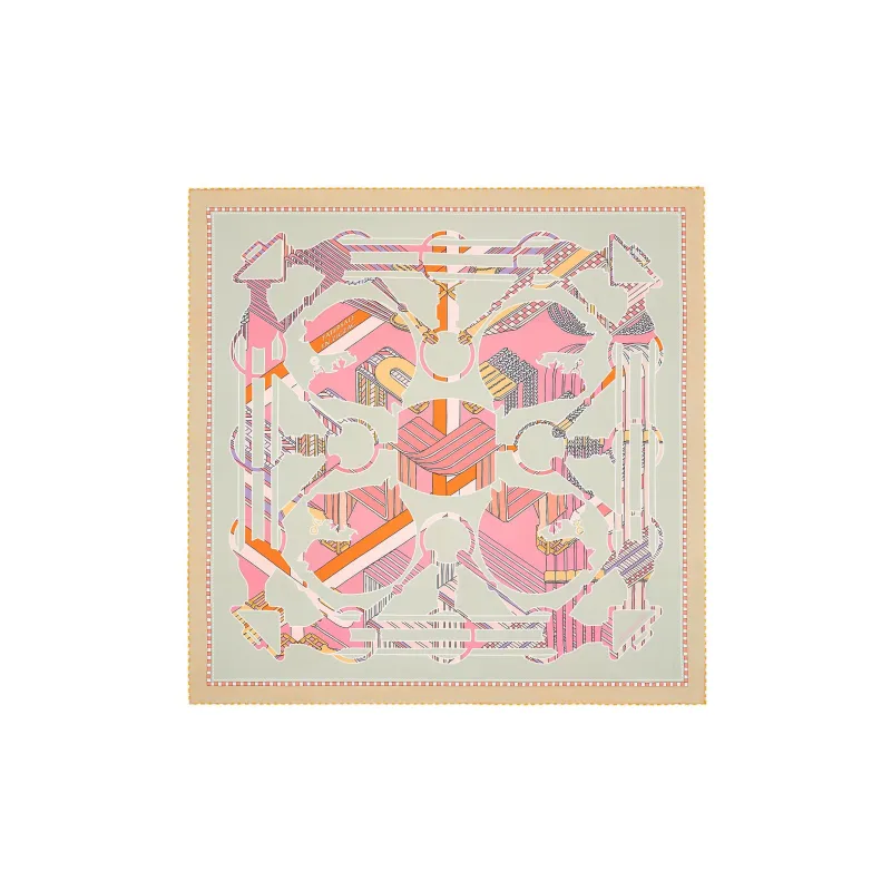 HERMES Silk Scarves Women's Apricot Green/Parma Purple/Orange-0