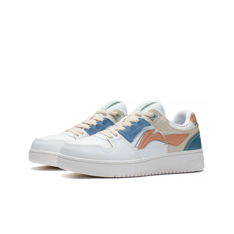 LiNing Tianji Anti Slip Wear Resistant Low Top Skateboard Shoes White Blue Light Brown-2