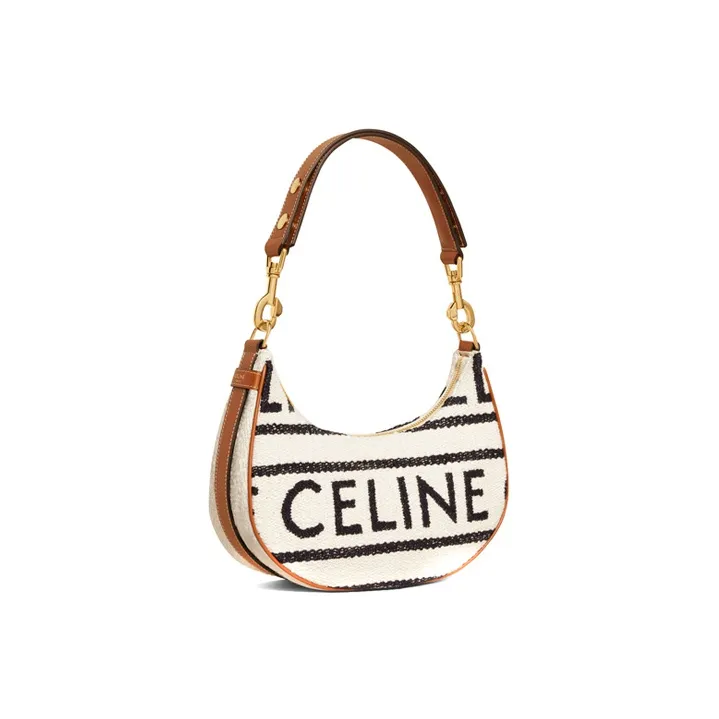 CELINE AVA Fabric Cow Leather Patchwork Dumpling Bag Shoulder Bag Handbag Shoulder Bag Women's White Black-2