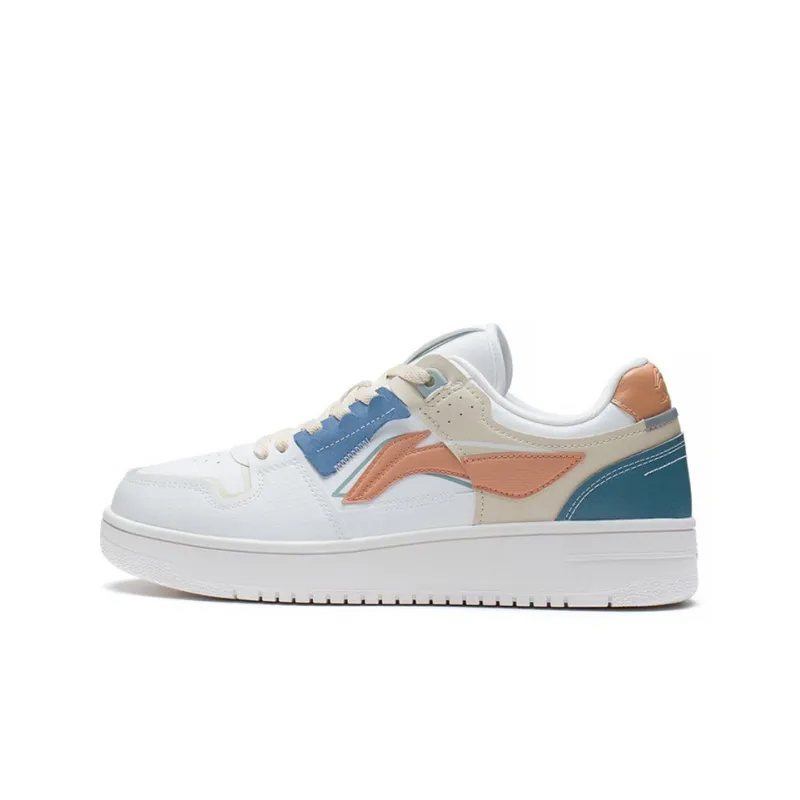 LiNing Tianji Anti Slip Wear Resistant Low Top Skateboard Shoes White Blue Light Brown-0