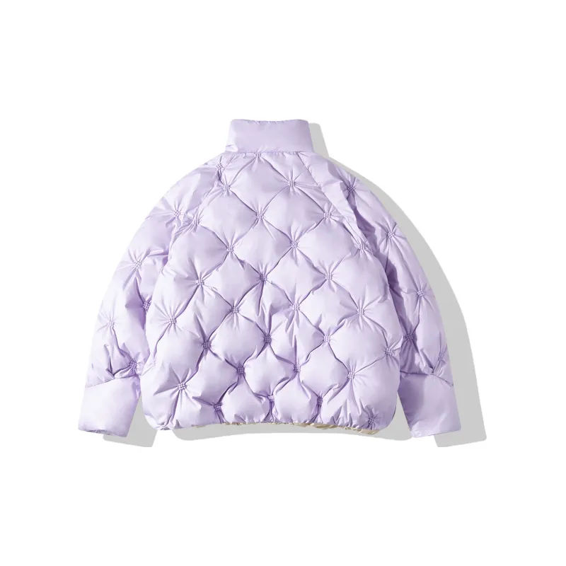 EPTISON WOMAN Shape Solid Color Stand Collar Loose Fit Thickened Cropped Down Jacket Women's-6