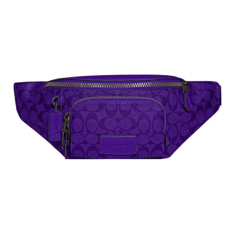 COACH Track Coated Canvas With Calfskin Sling Bag Fanny Pack Large Size Women's Purple-0