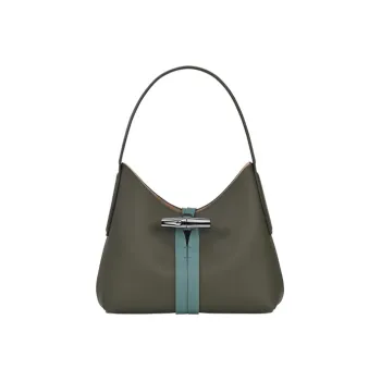 LONGCHAMP Roseau Cow Leather Shoulder Bag Mini Women's Khaki/Aspen Green