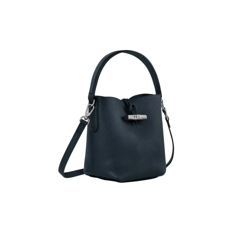 LONGCHAMP Cow Leather Bucket Bag Crossbody Handbag Shoulder Bag Small Size Women's Navy-1