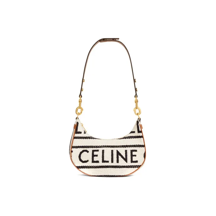 CELINE AVA Fabric Cow Leather Patchwork Dumpling Bag Shoulder Bag Handbag Shoulder Bag Women's White Black-1