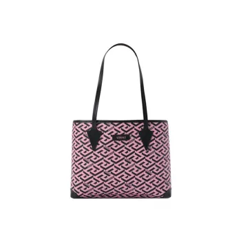VERSACE Leather Trim Tote Bag Shopping Handbag Shoulder Bag Women's Pink