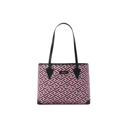 VERSACE Leather Trim Tote Bag Shopping Handbag Shoulder Bag Women's Pink