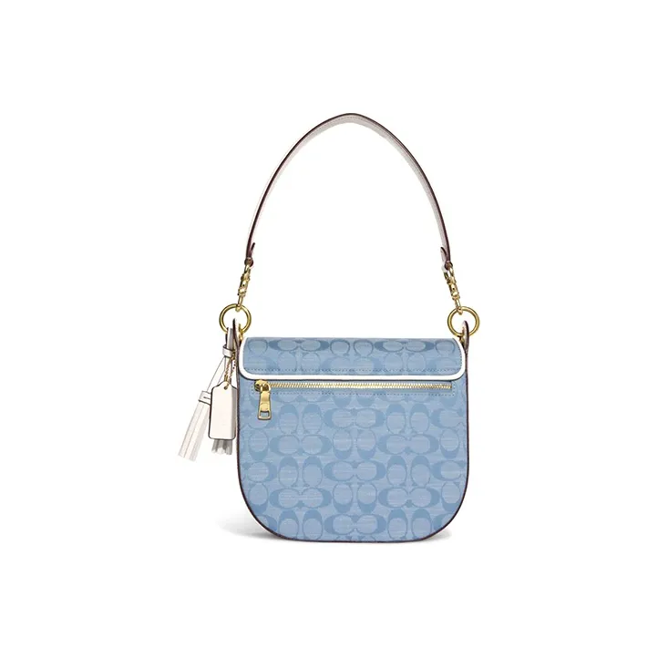 COACH Kleo Canvas With Leather Shoulder Bag Crossbody Bag Medium Size Women's Blue Monogram White-2