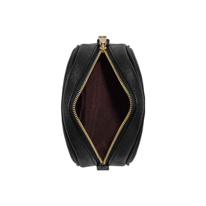 COACH Dome Cross-Stitch Leather Dome Bag Makeup Bag Small Size Women's Black-1