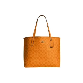 COACH Canvas With Leather Tote Bag Shopping Bag Handbag Shoulder Bags Large Size Women's Light Orange