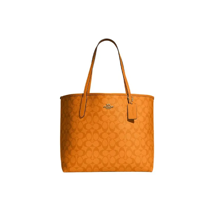 COACH Canvas With Leather Tote Bag Shopping Bag Handbag Shoulder Bags Large Size Women's Light Orange-0