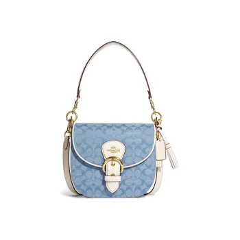 COACH Kleo Canvas With Leather Shoulder Bag Crossbody Bag Medium Size Women's Blue Monogram White