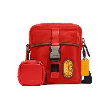 COACH Ma Nylon With Smooth Calfskin Combo Bag Shoulder Bag Crossbody Bag Small Size Unisex Red