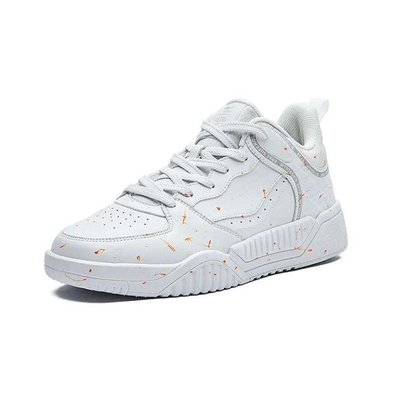 Erke Turned Anti Slip And Wear Resistant Lightweight Mid Top Skateboard Shoes Men's White Silver-1