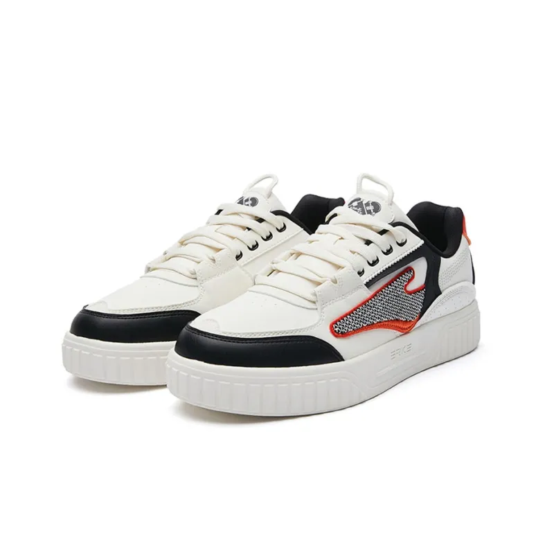 Erke Flying Cranes Low Top Skateboard Shoes Men's White Black-2
