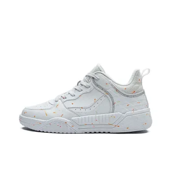 Erke Turned Anti Slip And Wear Resistant Lightweight Mid Top Skateboard Shoes Men's White Silver